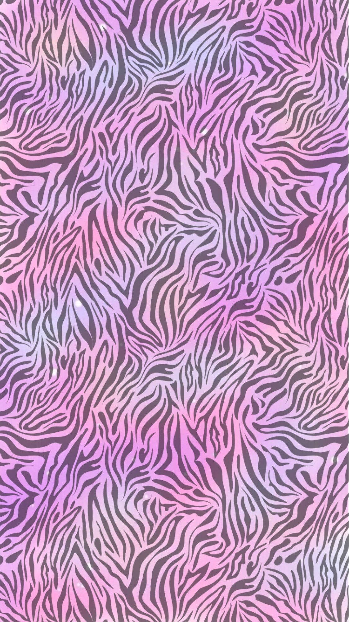 精緻豹紋紋理 壁紙 — 充滿活力的粉紅和紫色漸變背景，帶有粗獷的黑色斑馬條紋圖案在表面流動。
