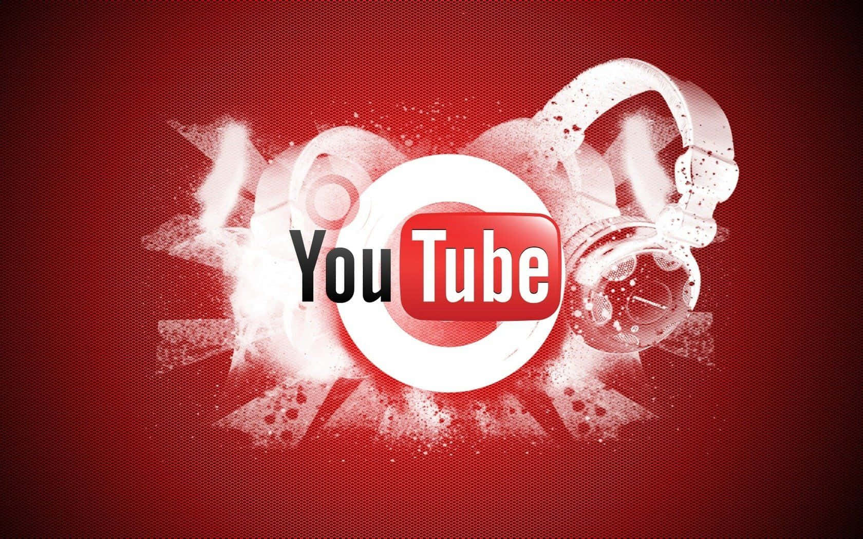 精美的YouTube標誌黑色壁紙 壁紙 — YouTube 標誌在紋理紅色背景上爆出白色飛濺和耳機。