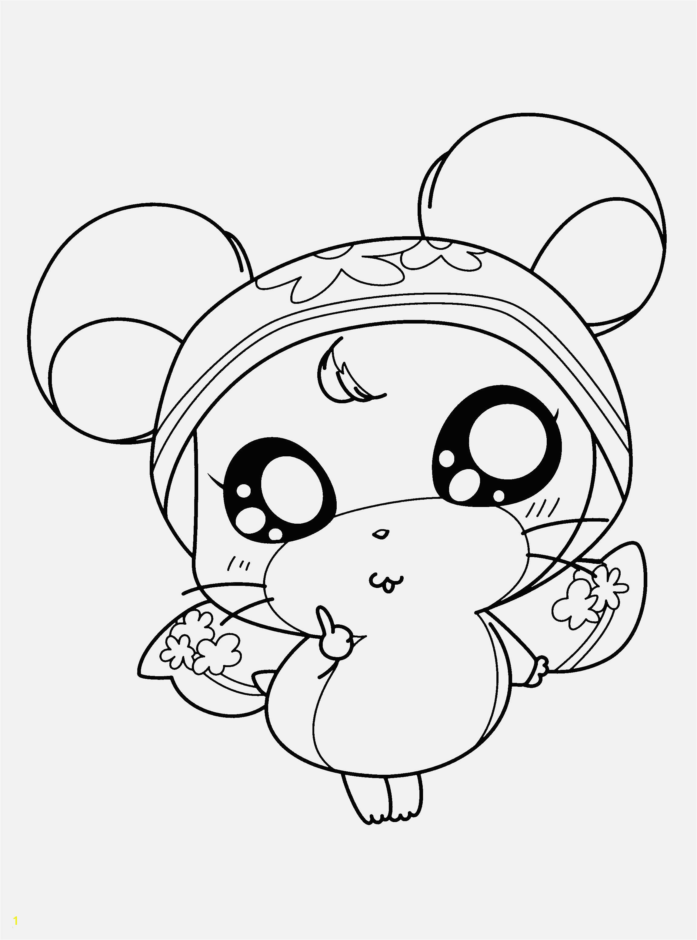 精靈Beanie Boos素描 壁紙 — 一個可愛的Q版老鼠角色，有大眼睛和花朵頭帶，以黑白線條藝術風格拿著一朵花。