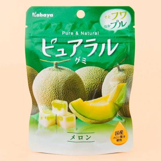 綠色包裝的蜜瓜味軟糖，帶有真實蜜瓜圖案。