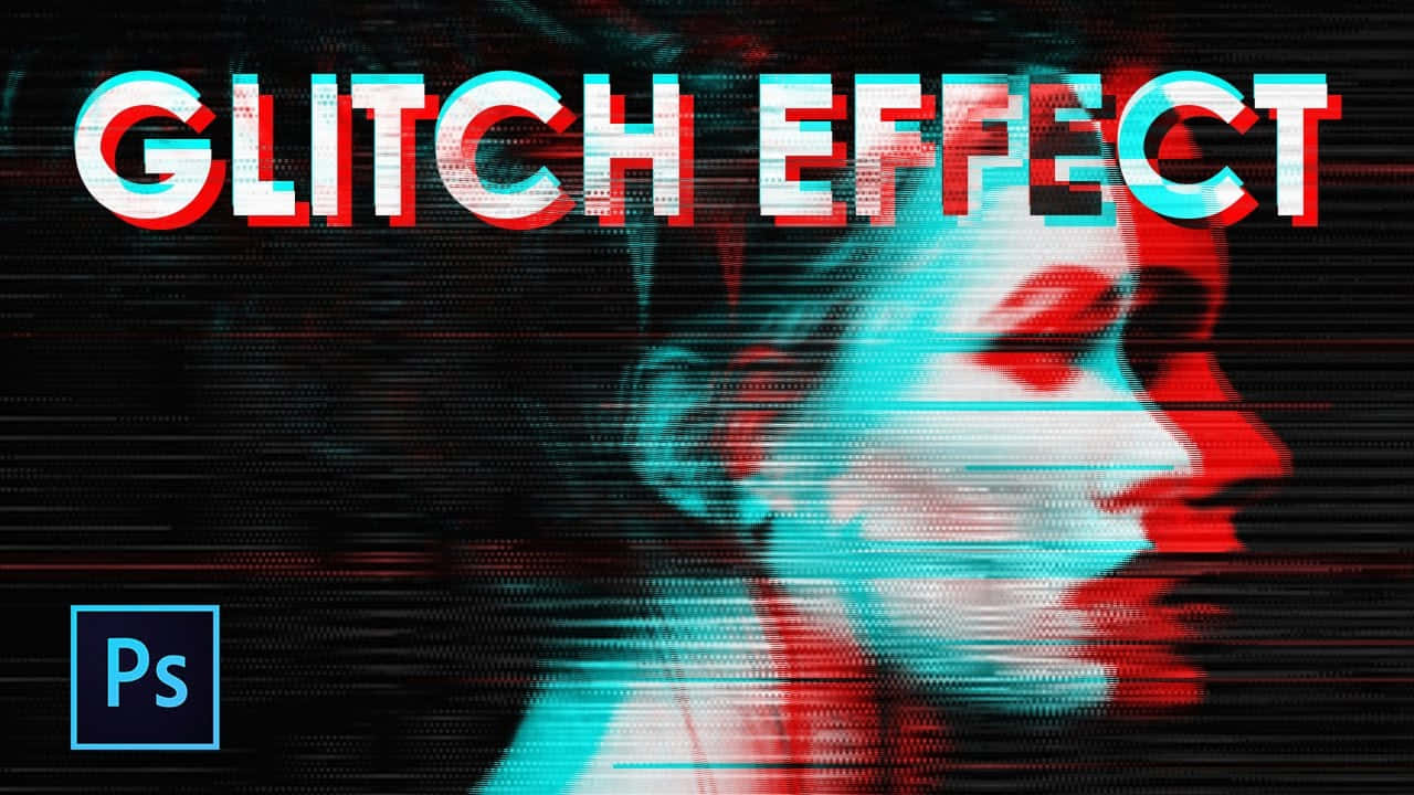 系統中的 glitch 壁紙 — 以紅色和青色數碼噪點及像素化文字扭曲的人物臉部故障藝術肖像。