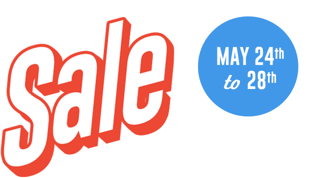 紀念日自行車特賣 壁紙 — 大膽的紅色和白色「Memorial Day Sale」文字，藍色圓圈日期，黑色背景，推廣單車優惠。