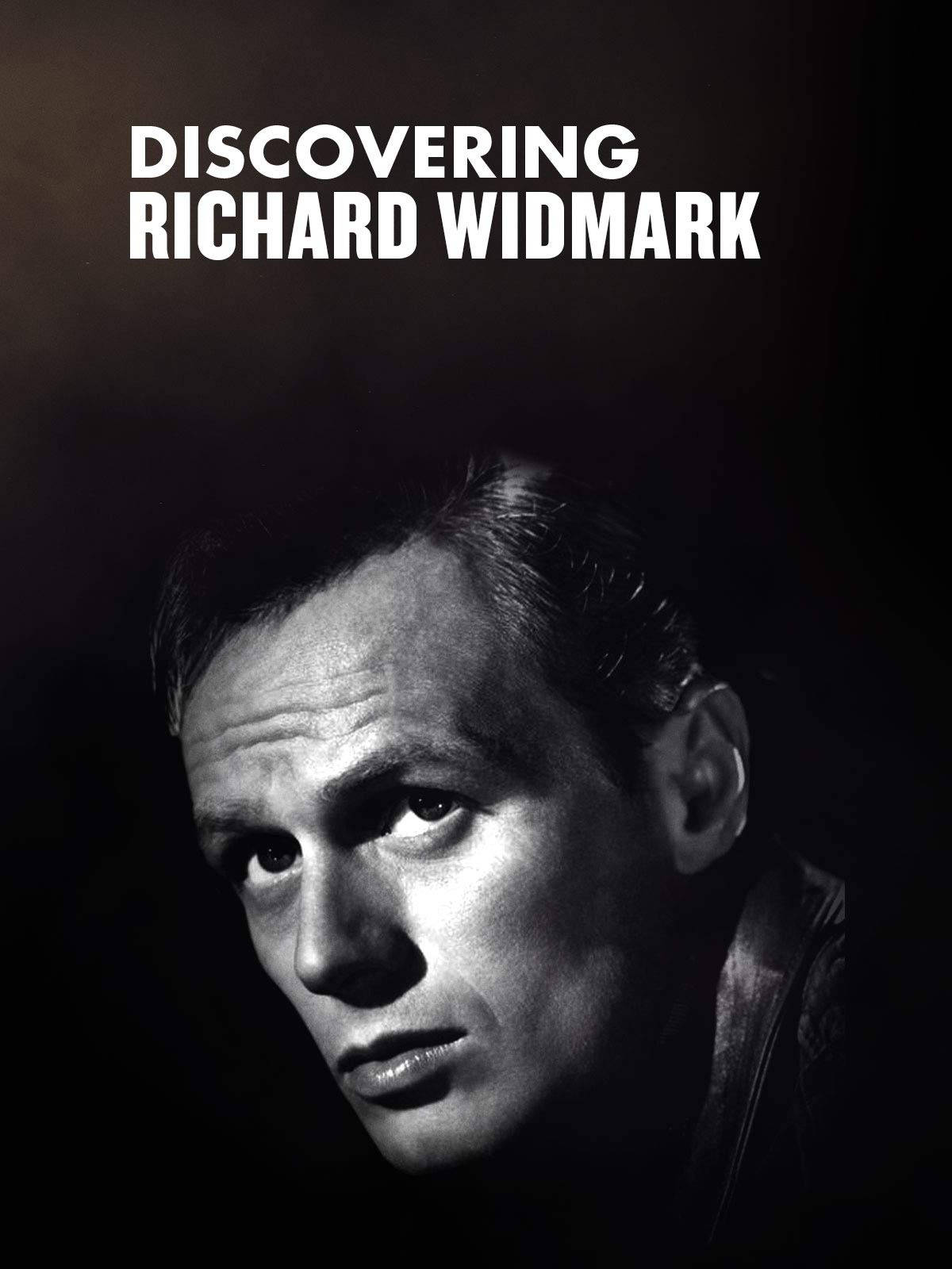紀錄片《Discovering》海報中的理查德·威德馬克 壁紙 — Richard Widmark 在黑暗背景下的黑白戲劇性肖像，眼神強烈。