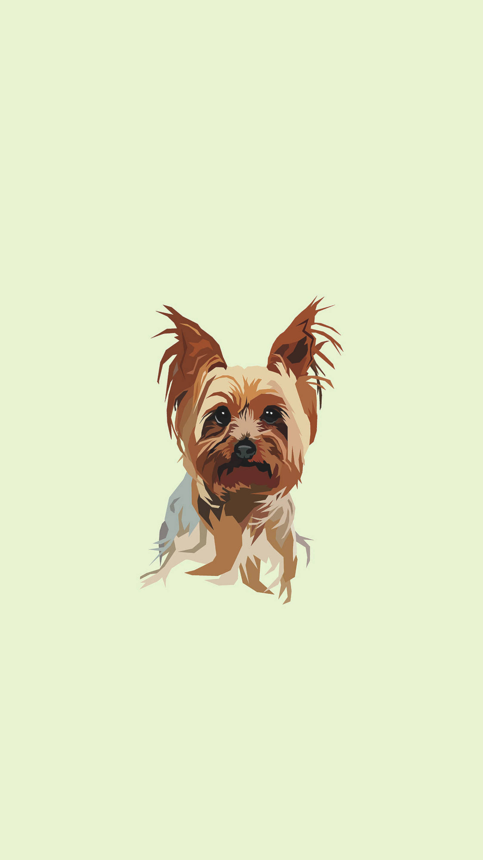 約克夏犬水彩數位藝術 壁紙 — 一幅風格化的約克夏㹴插圖，豎起耳朵，眼神充滿表情，背景為淡綠色。