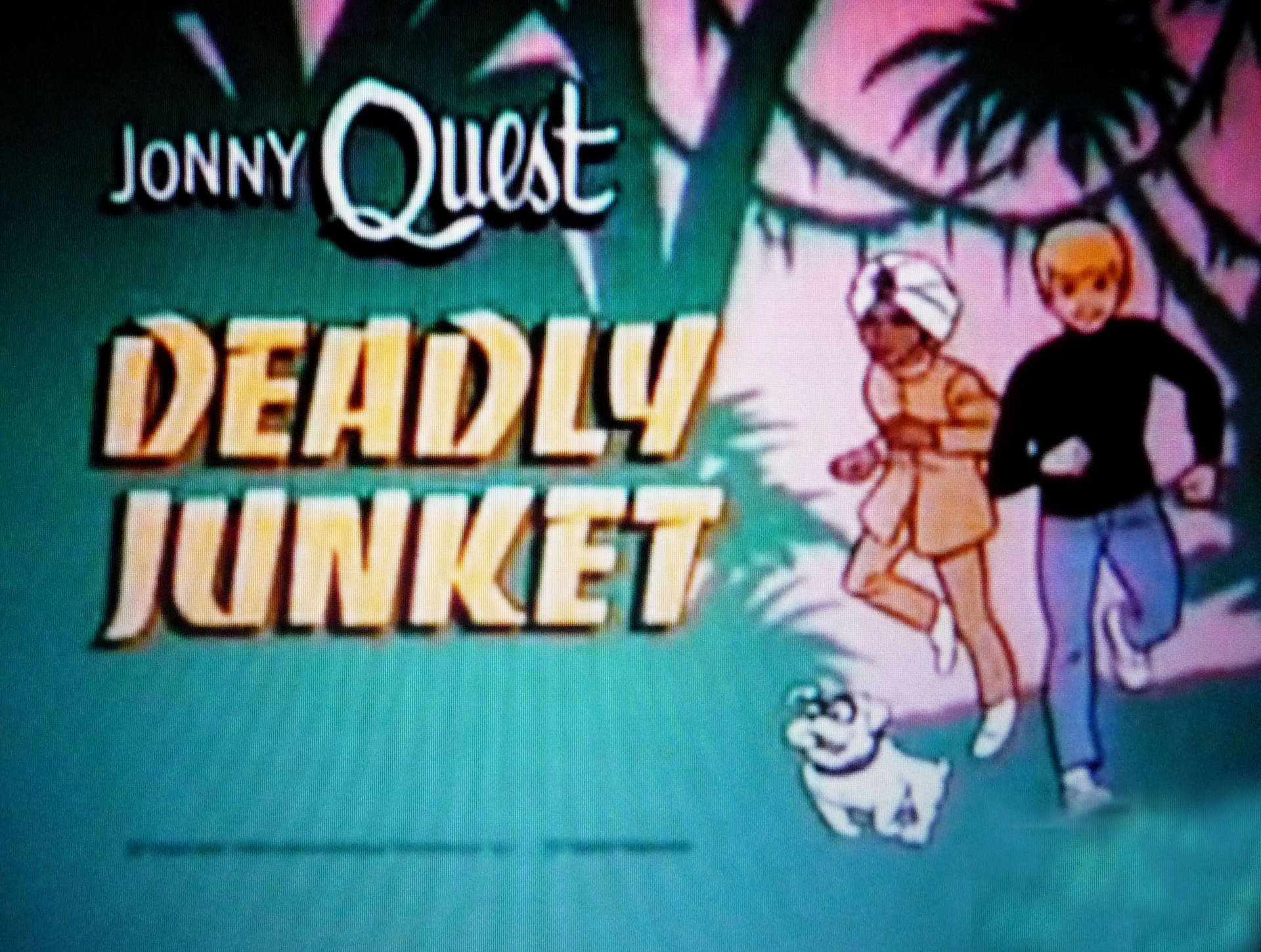 Jonny Quest 和他的朋友在卡通標題卡中穿越叢林奔跑。