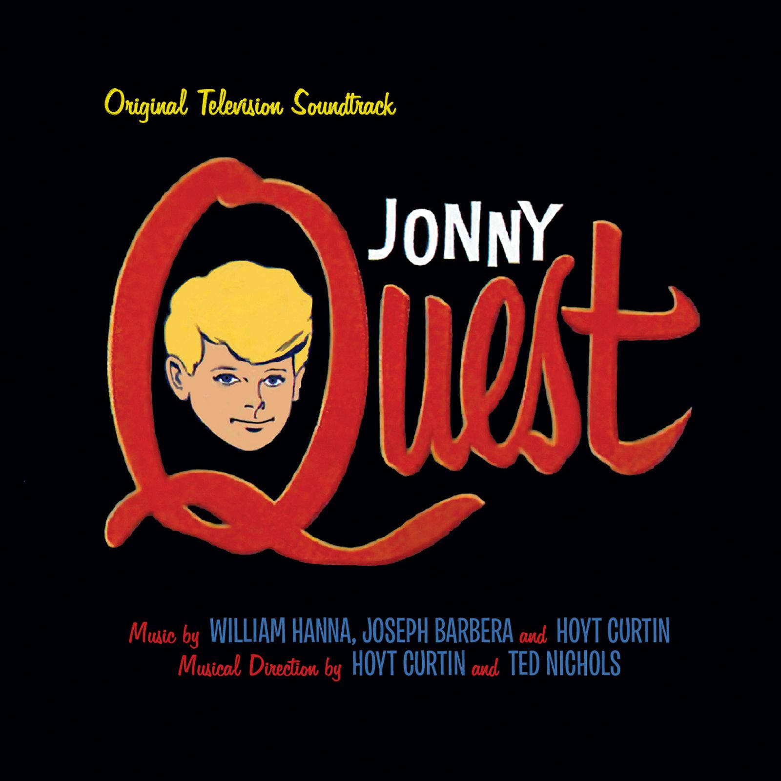 Jonny Quest 電視節目標誌，紅色字母 Q 內有金髮男孩的臉。
