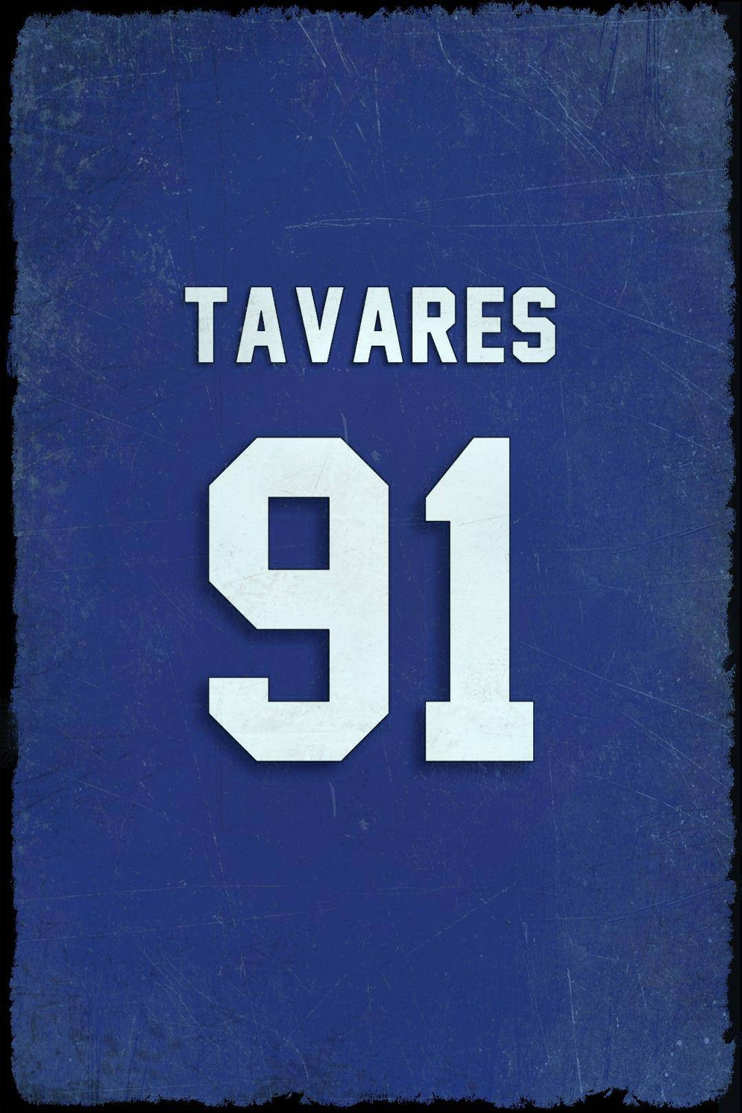 藍色運動球衣，帶有白色名字 TAVARES 和號碼 91，顯示磨損痕跡。