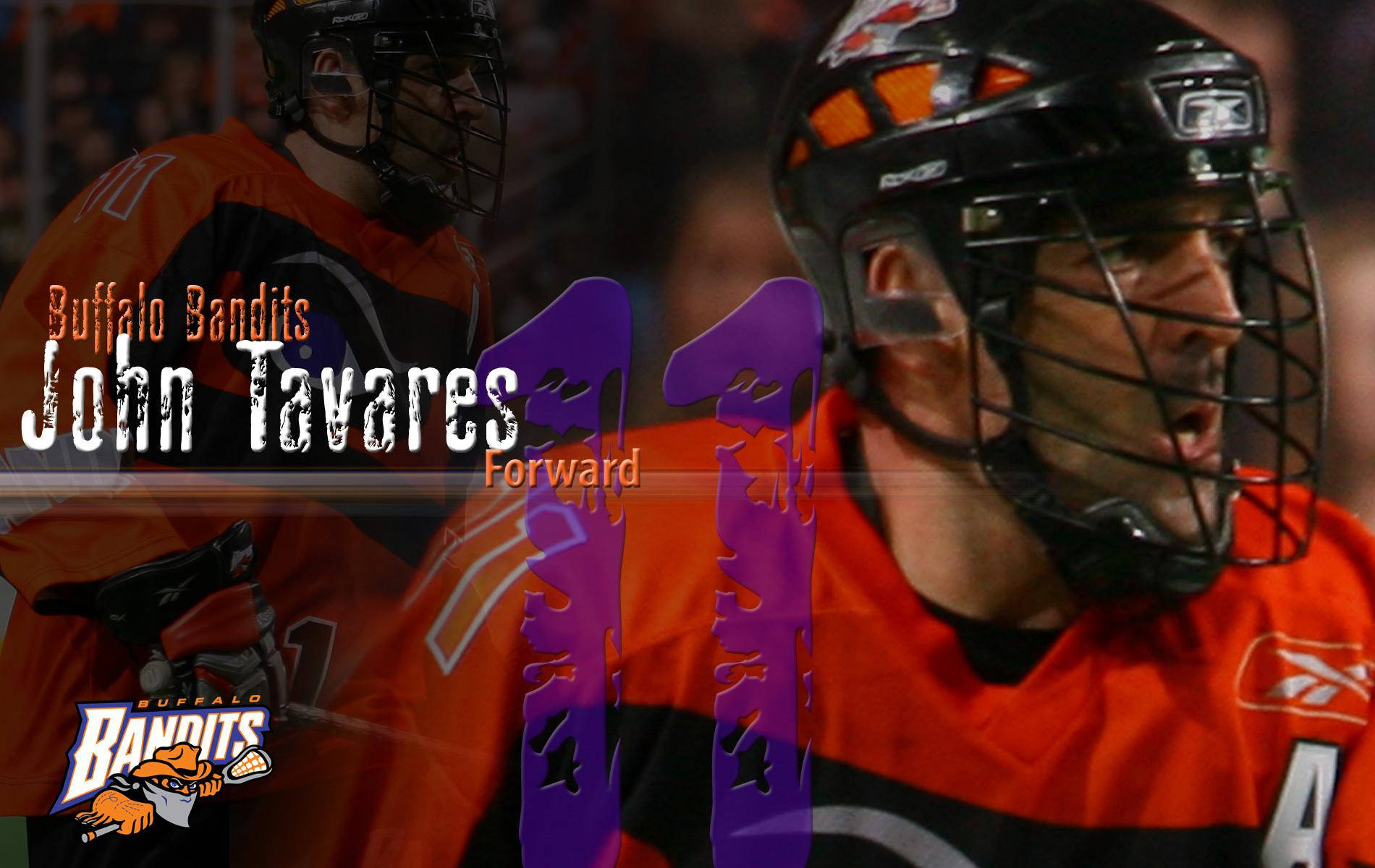 冰球運動員 John Tavares 身穿橙色球衣，帶有紫色 11 號圖形疊加。