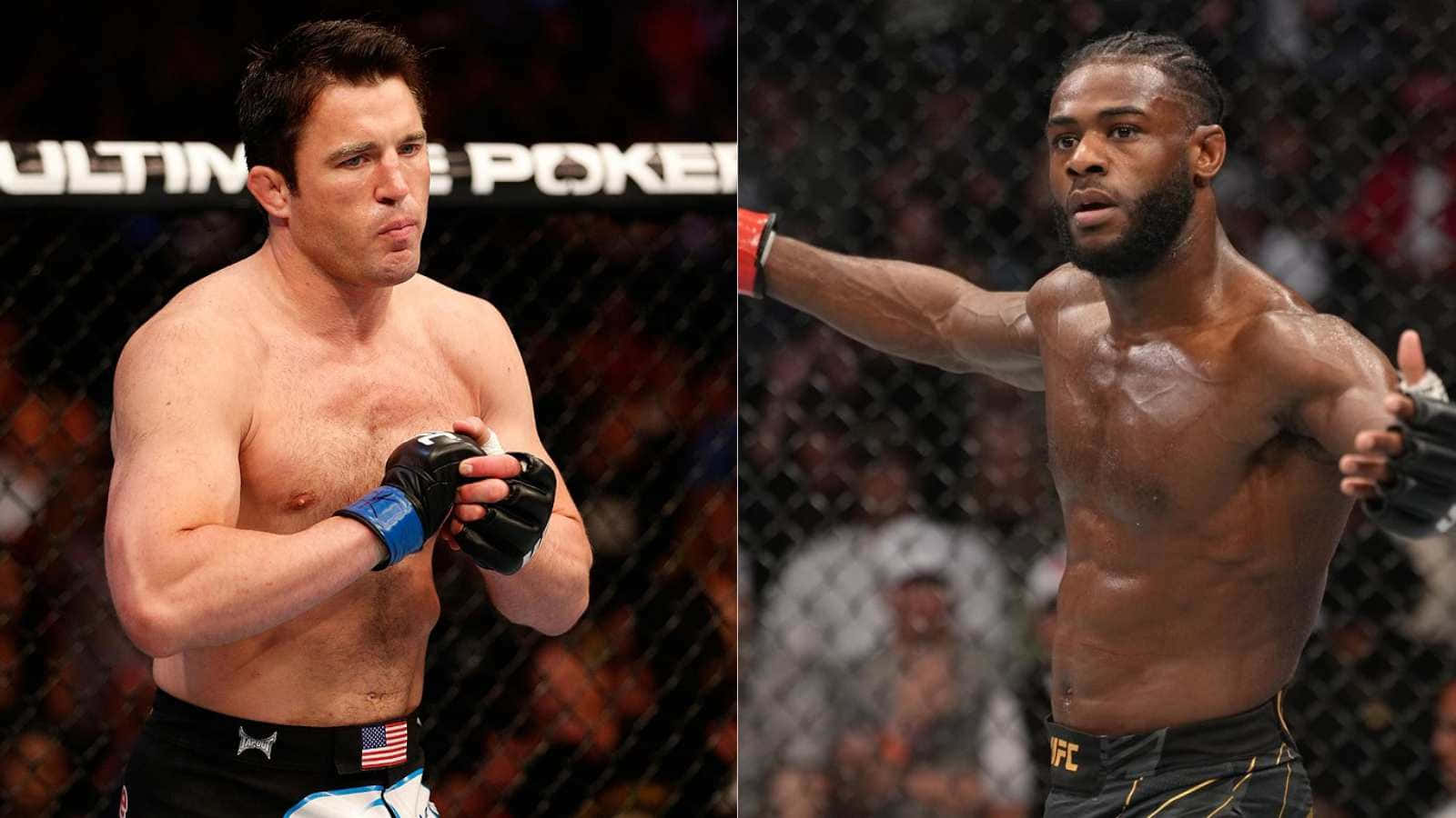 比賽期間，兩名男性MMA拳手在八角籠內擺出戰鬥姿勢。