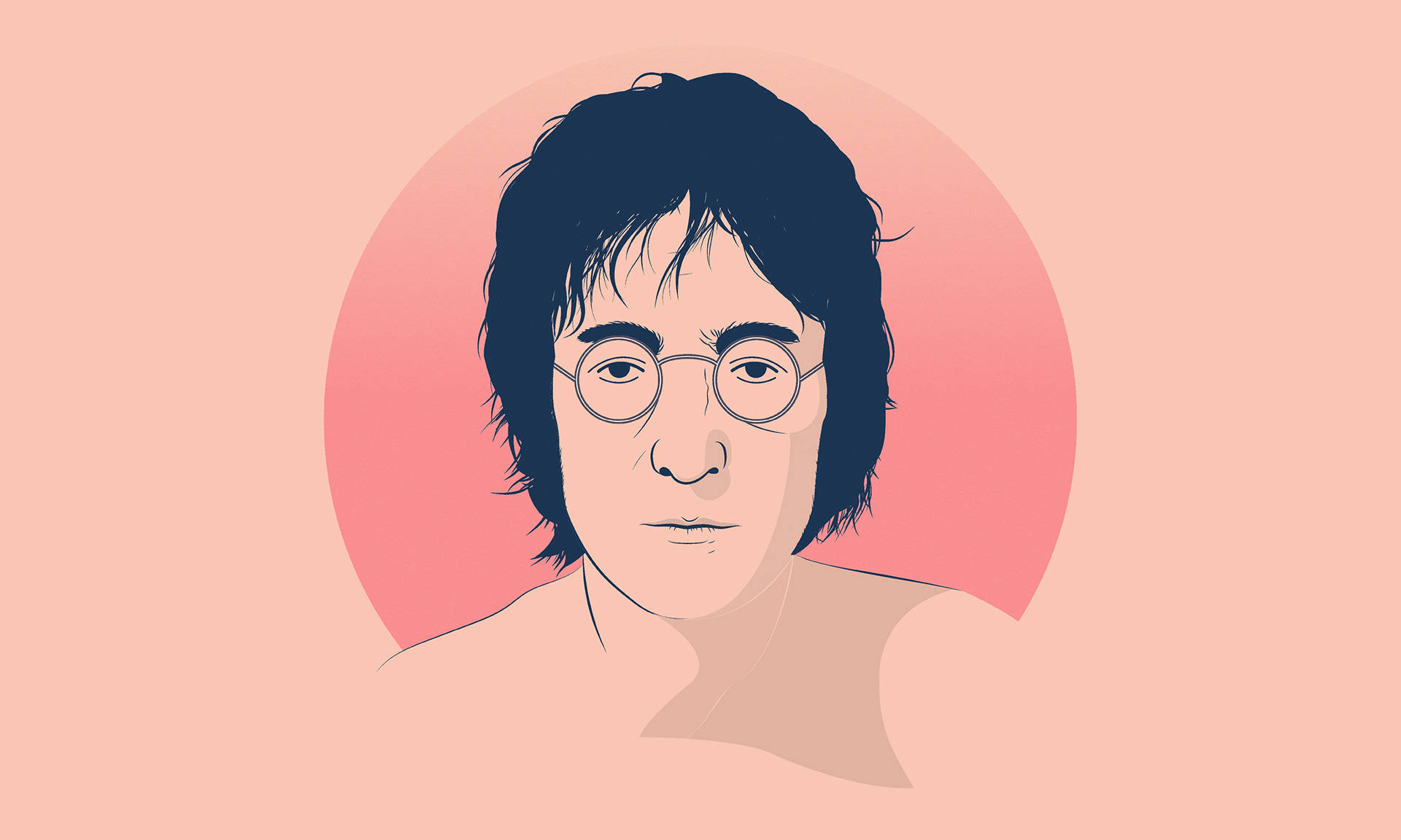 一位黑髮、戴圓框眼鏡的男子在粉紅色漸變背景上的肖像。 — 約翰·連儂 GIF 壁紙