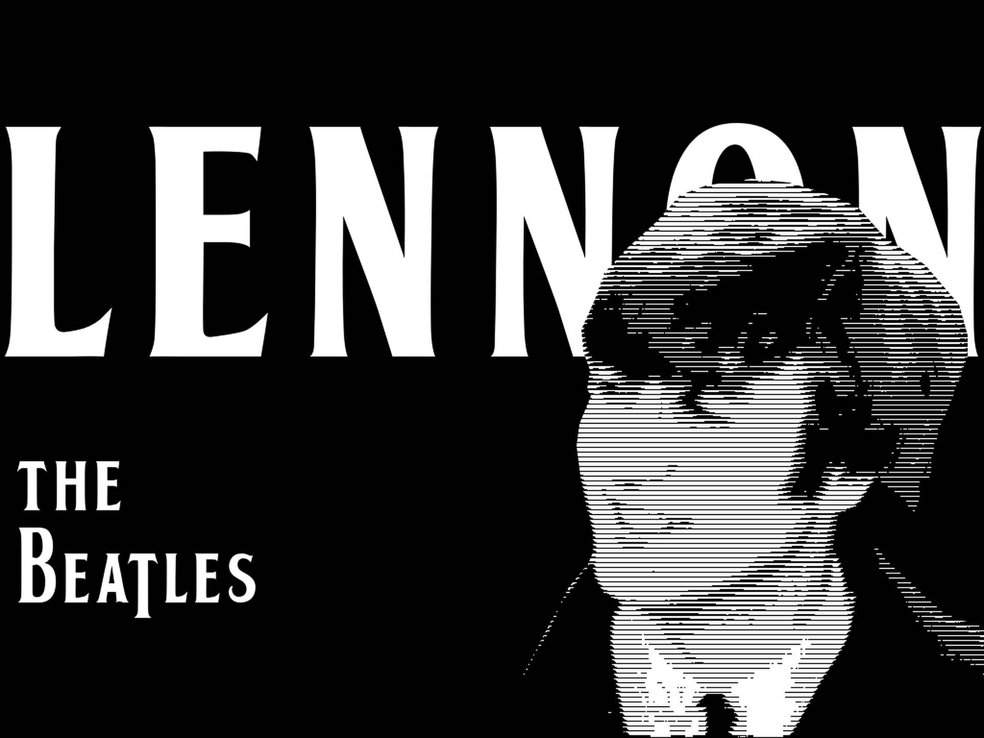 約翰連儂的黑白半色調肖像，帶有文字 Lennon 和 The Beatles。 — 約翰·連儂 GIF 壁紙