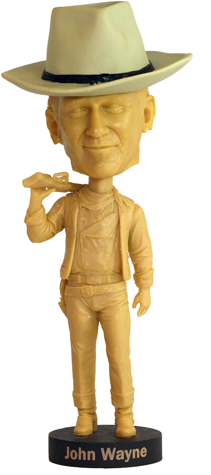 約翰·韋恩人偶 壁紙 — 一個米色嘅John Wayne bobblehead公仔，戴住牛仔帽，揸住雪茄，背景係黑色。