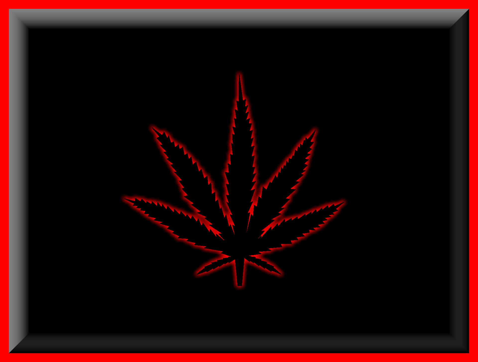 發光的紅色大麻葉剪影，以紅色和灰色鑲邊。