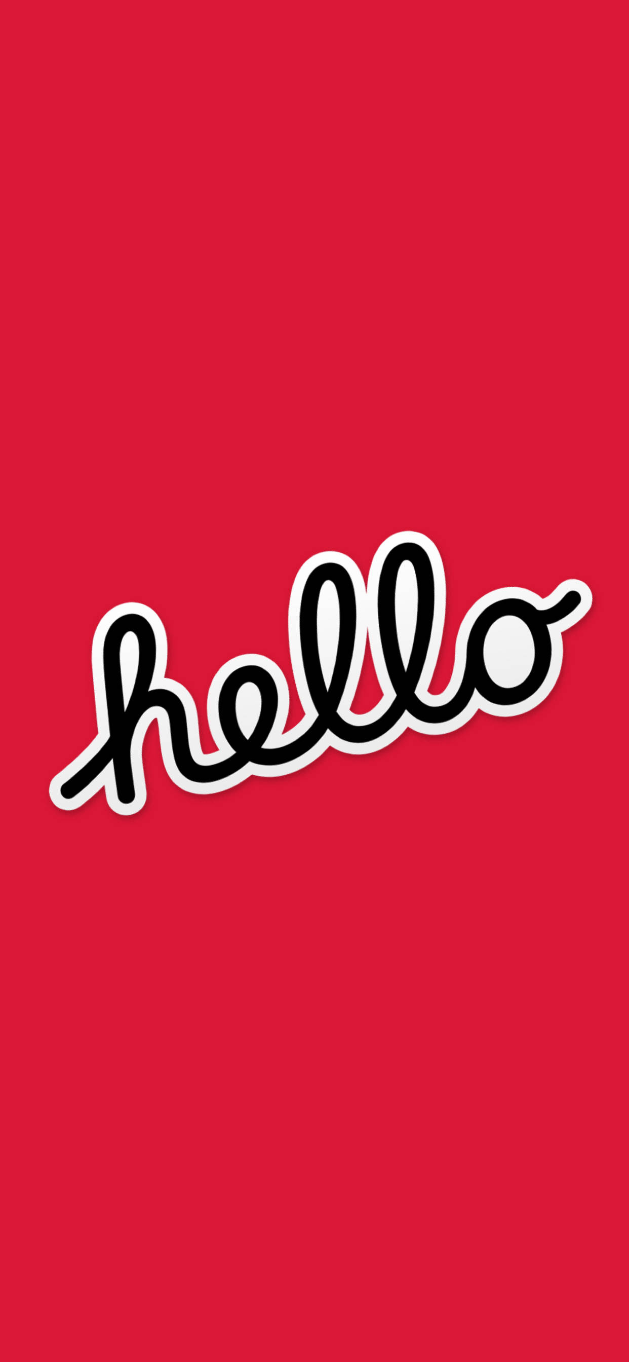 紅底簡約「Hello」問候壁紙 壁紙 — 粗體黑色草書 hello 帶白色輪廓，居中於鮮紅色背景上。