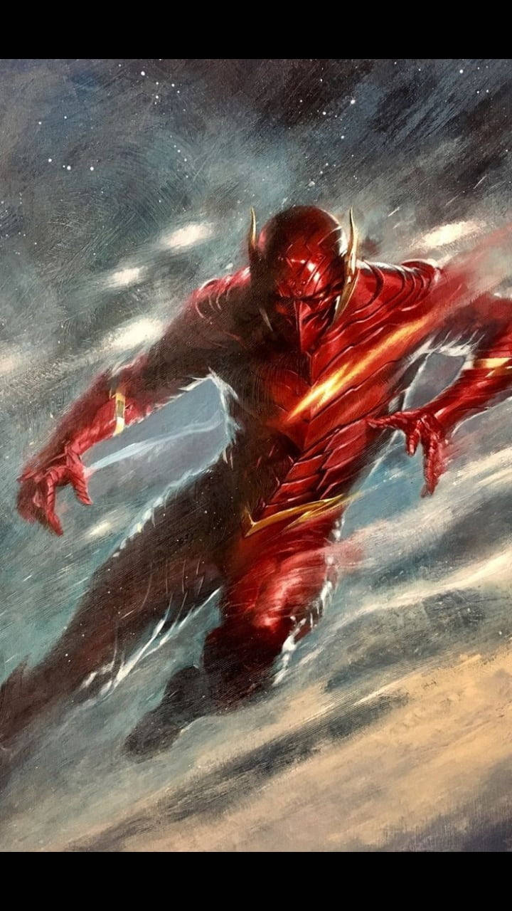 紅死病畫作 壁紙 — The Flash 帶著動態模糊和發光的紅色戰衣，在星空下疾馳。