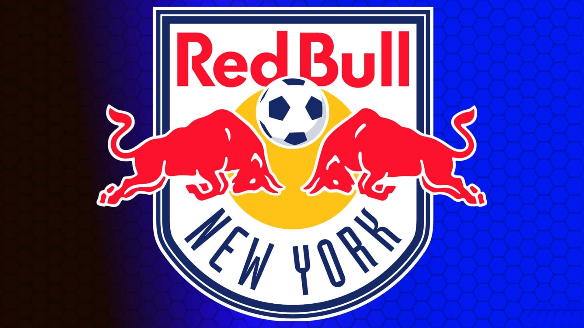 Red Bull New York 足球隊標誌，有兩頭紅色公牛和一個足球。