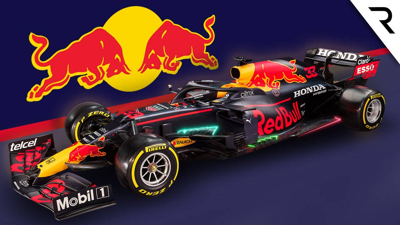 帶有發光霓虹燈和贊助商標誌的Red Bull Racing一級方程式賽車。