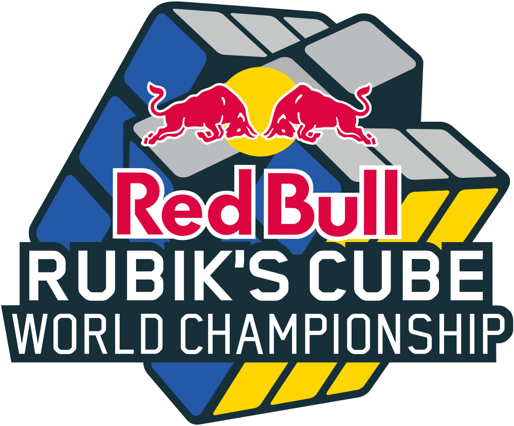紅牛魔方世界冠軍標誌 壁紙 — Red Bull 魔術方塊世界錦標賽標誌，特色為紅色公牛、黃色太陽，以及帶有藍色和黃色點綴的風格化方塊。