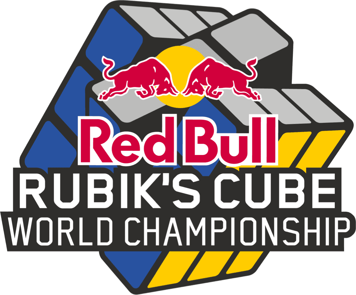 紅牛魔方世界冠軍標誌 壁紙 — Red Bull 魔術方塊世界錦標賽標誌，綠色背景上有一隻紅牛跳過風格化的方塊。