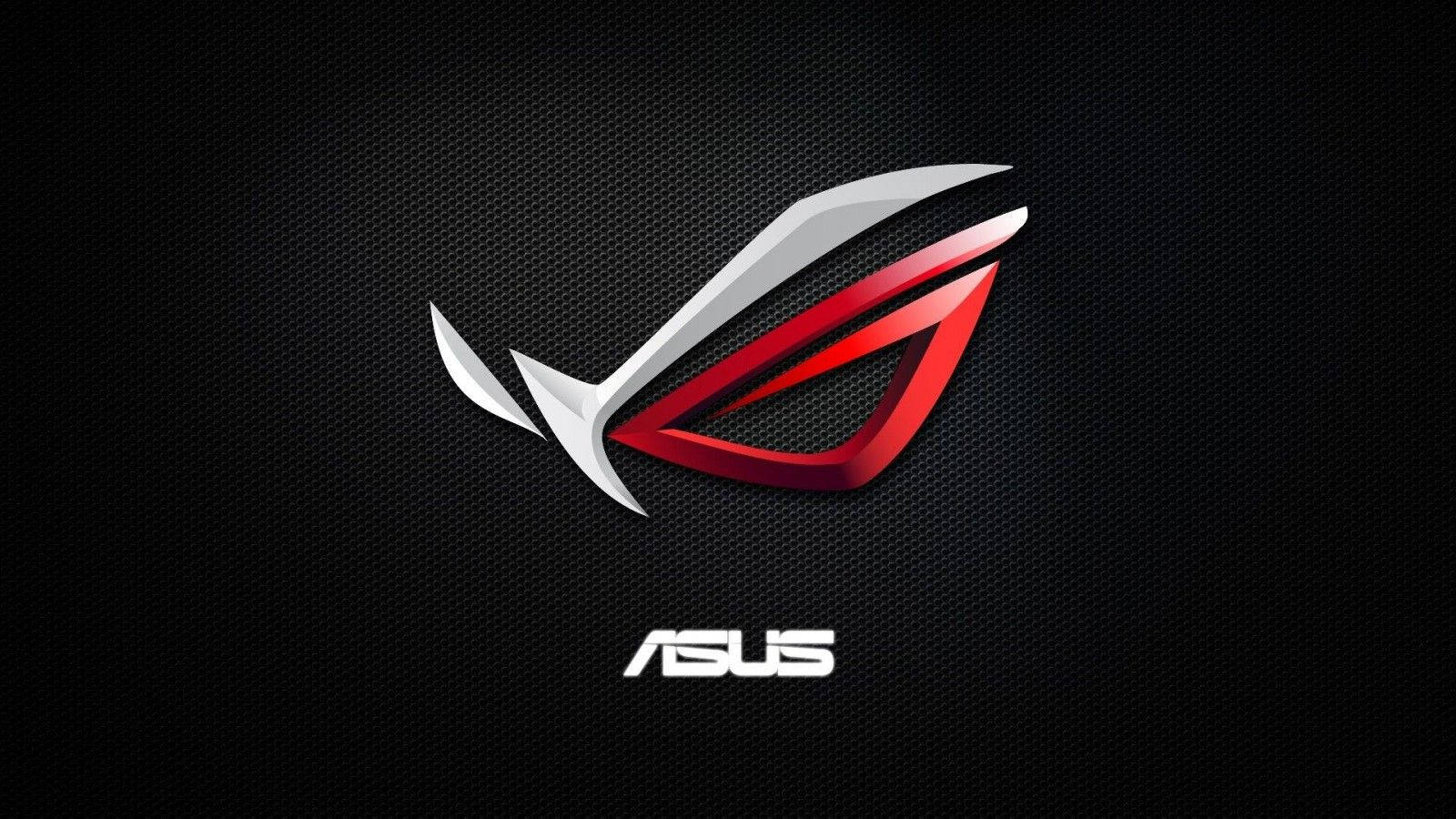 在黑色碳纖維背景上帶有 ASUS 文字的 ROG 遊戲標誌