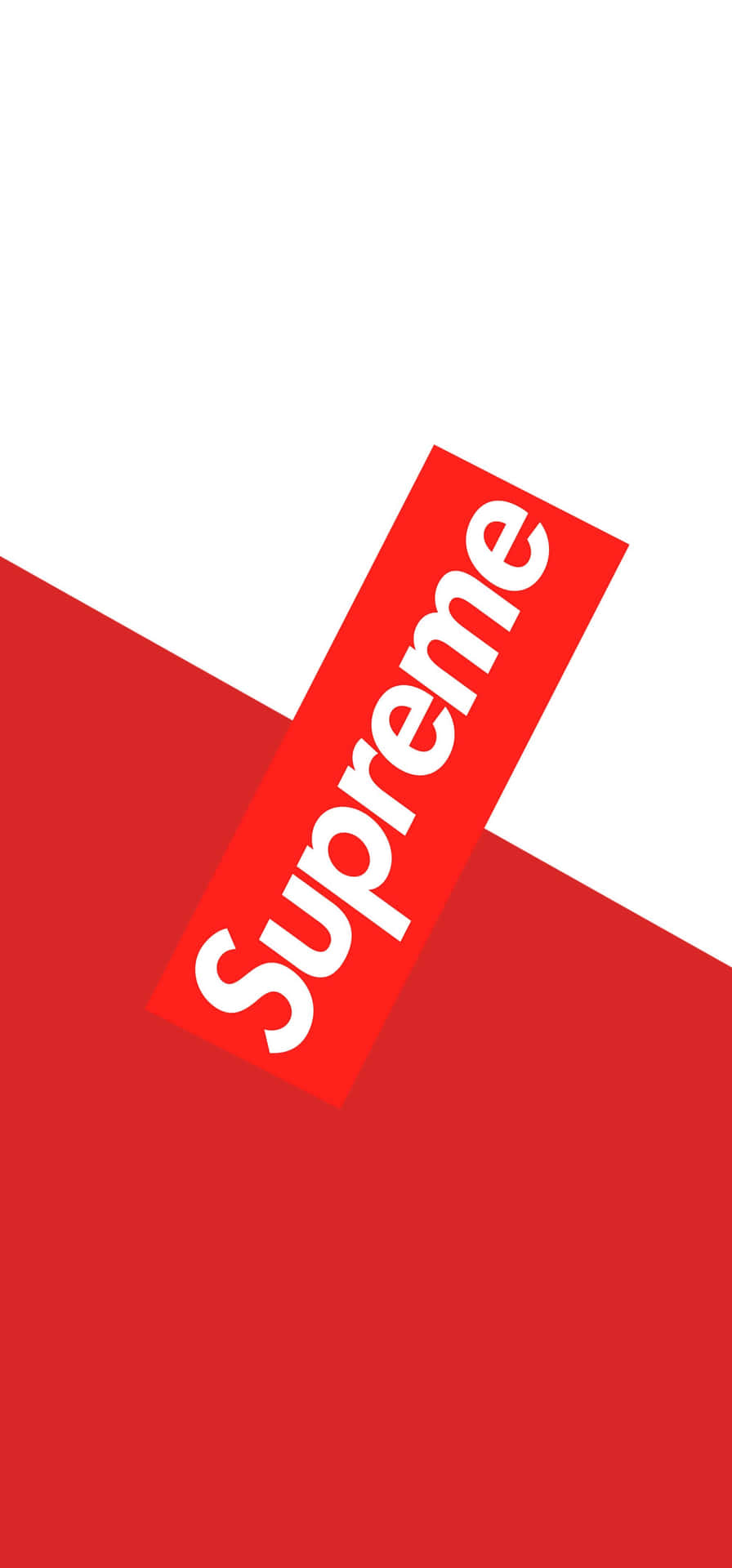 紅色Supreme標誌在紅白分割的背景上。