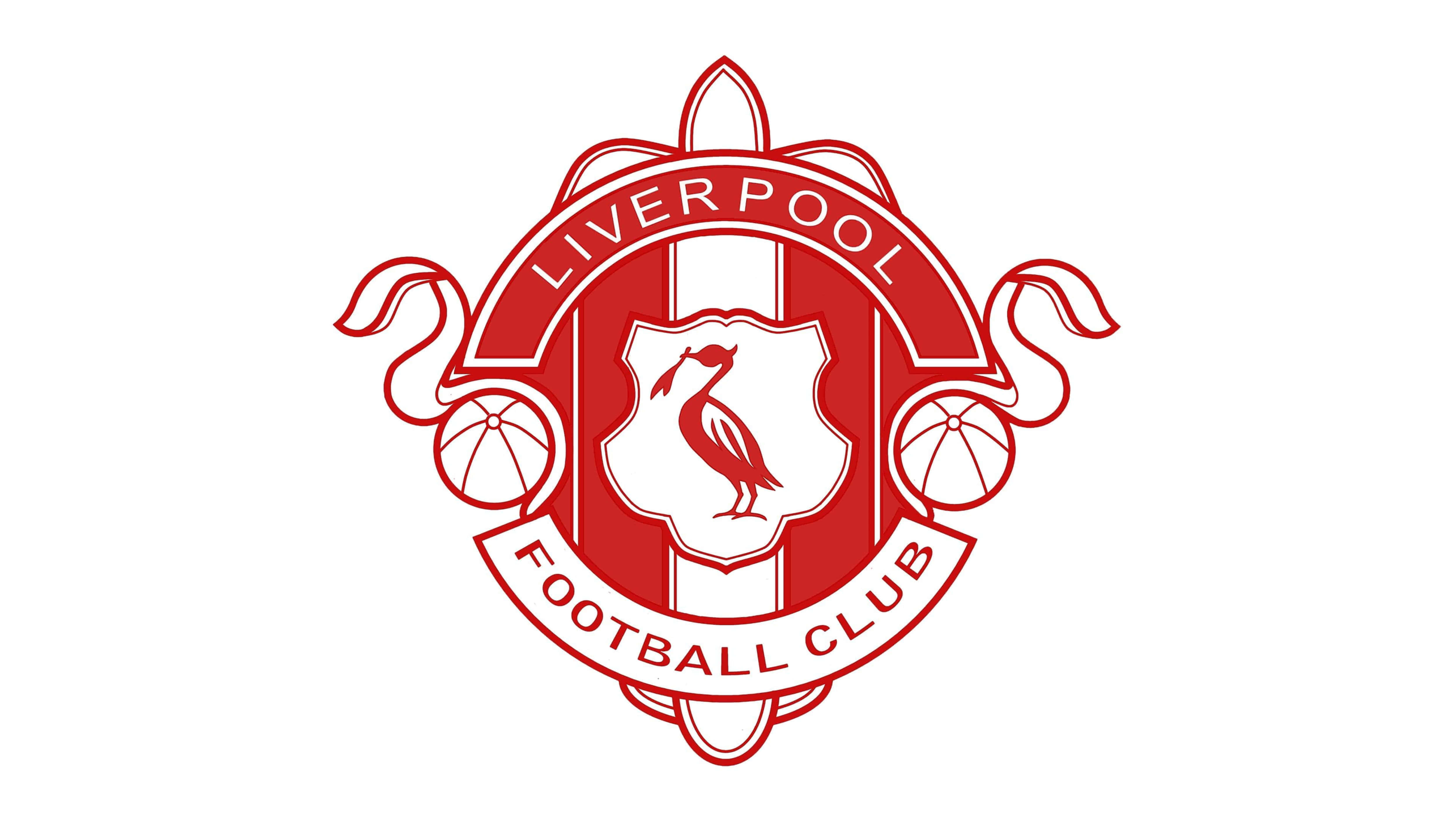 Liverpool Logo 桌布 壁紙 — 紅白相間的利物浦足球會徽章，背景為純色，上有鳥和兩個足球。