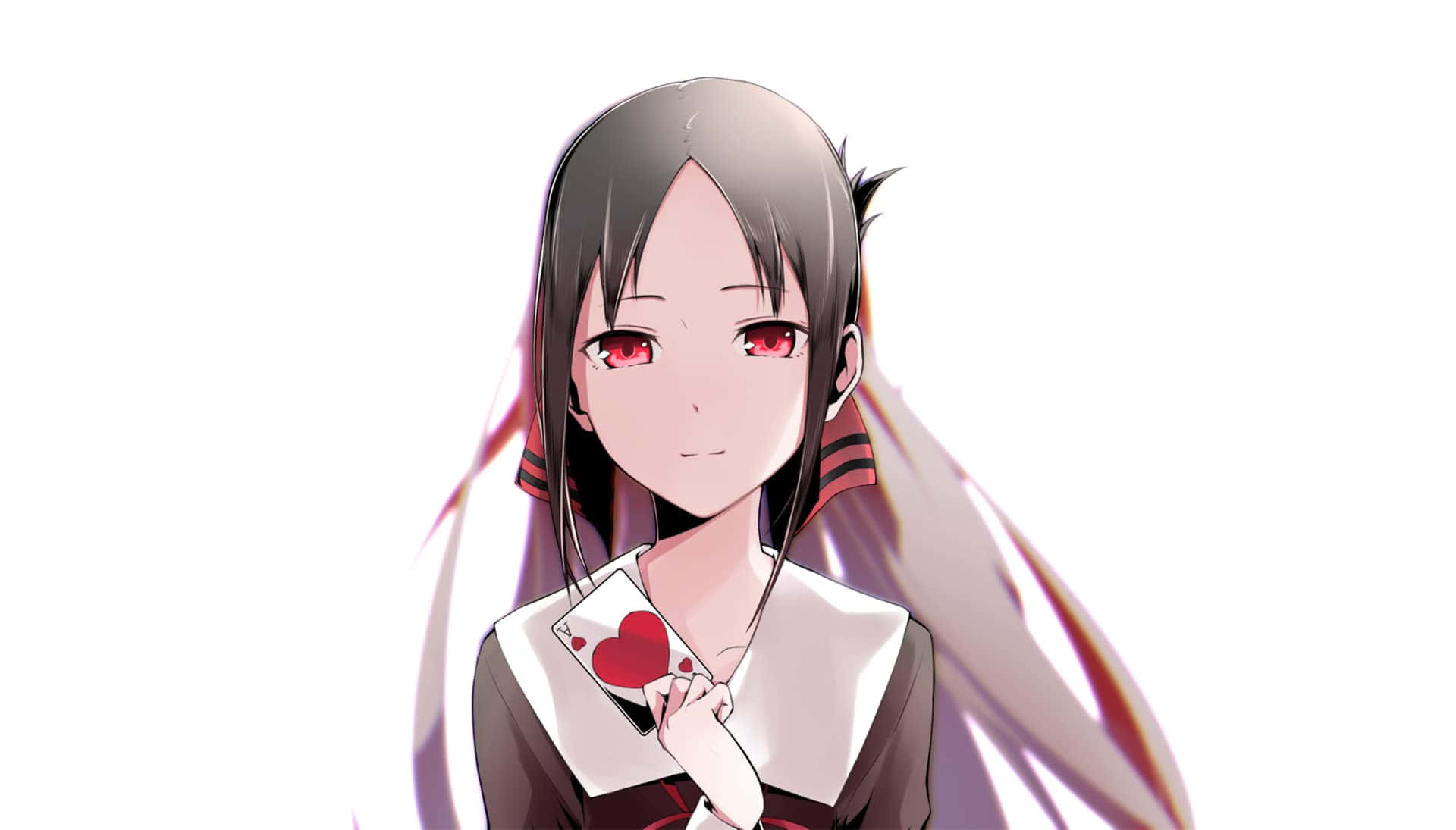 紅眼睛的動漫女孩穿著校服拿著心形卡片。