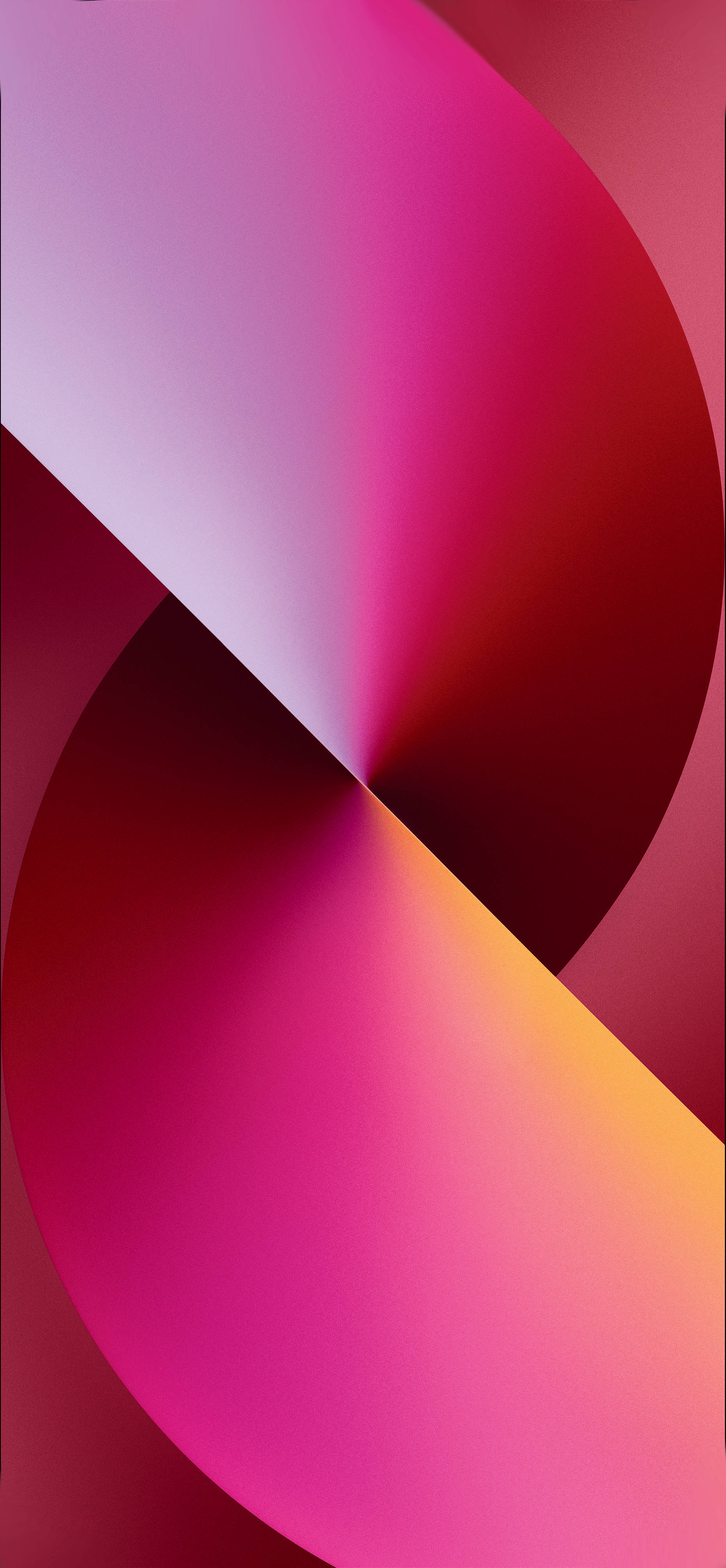 紅紫藝術 iPhone 13 Pro 壁紙 — 充滿活力的抽象漩渦，洋紅色粉紅和深紅色，帶有溫暖的橙色點綴，營造出動感的現代漸變效果。