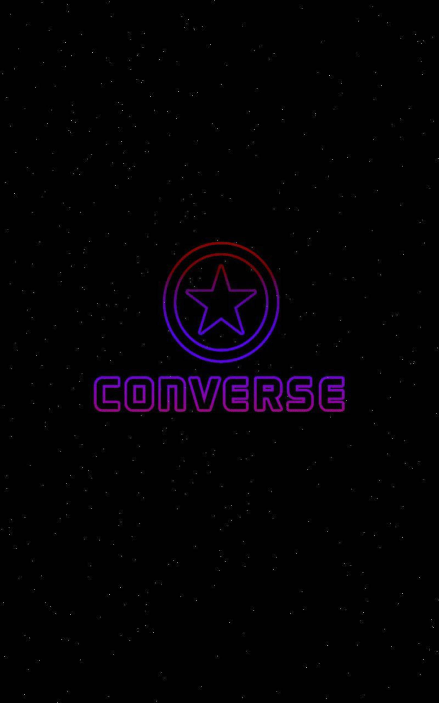 紅紫配色Converse標誌 壁紙 — 粉紅和藍色霓虹燈的Converse標誌，帶有星星標誌，在星空黑色背景上發光。