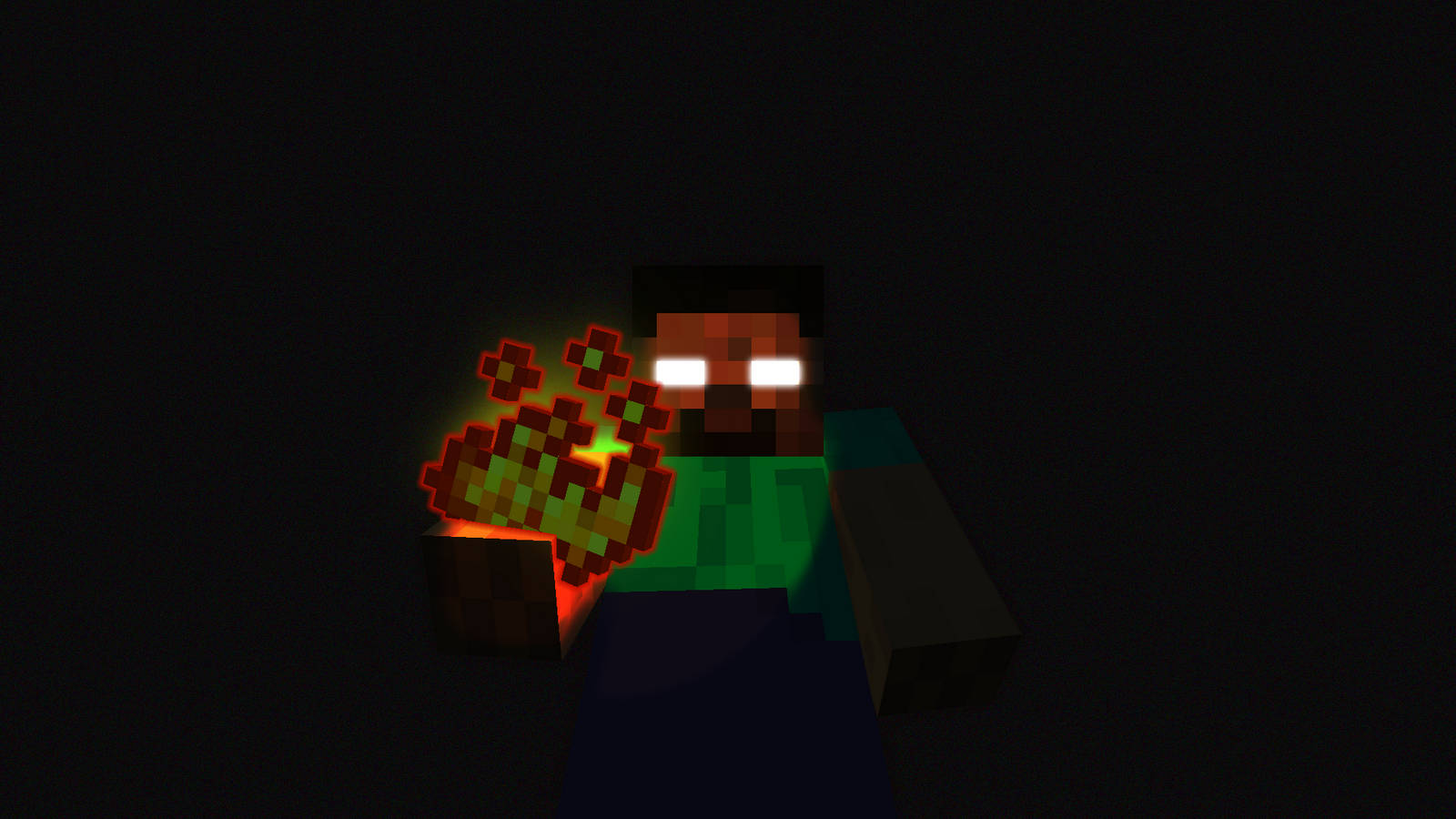 Minecraft殭屍在黑暗背景中拿著發光紅色心形