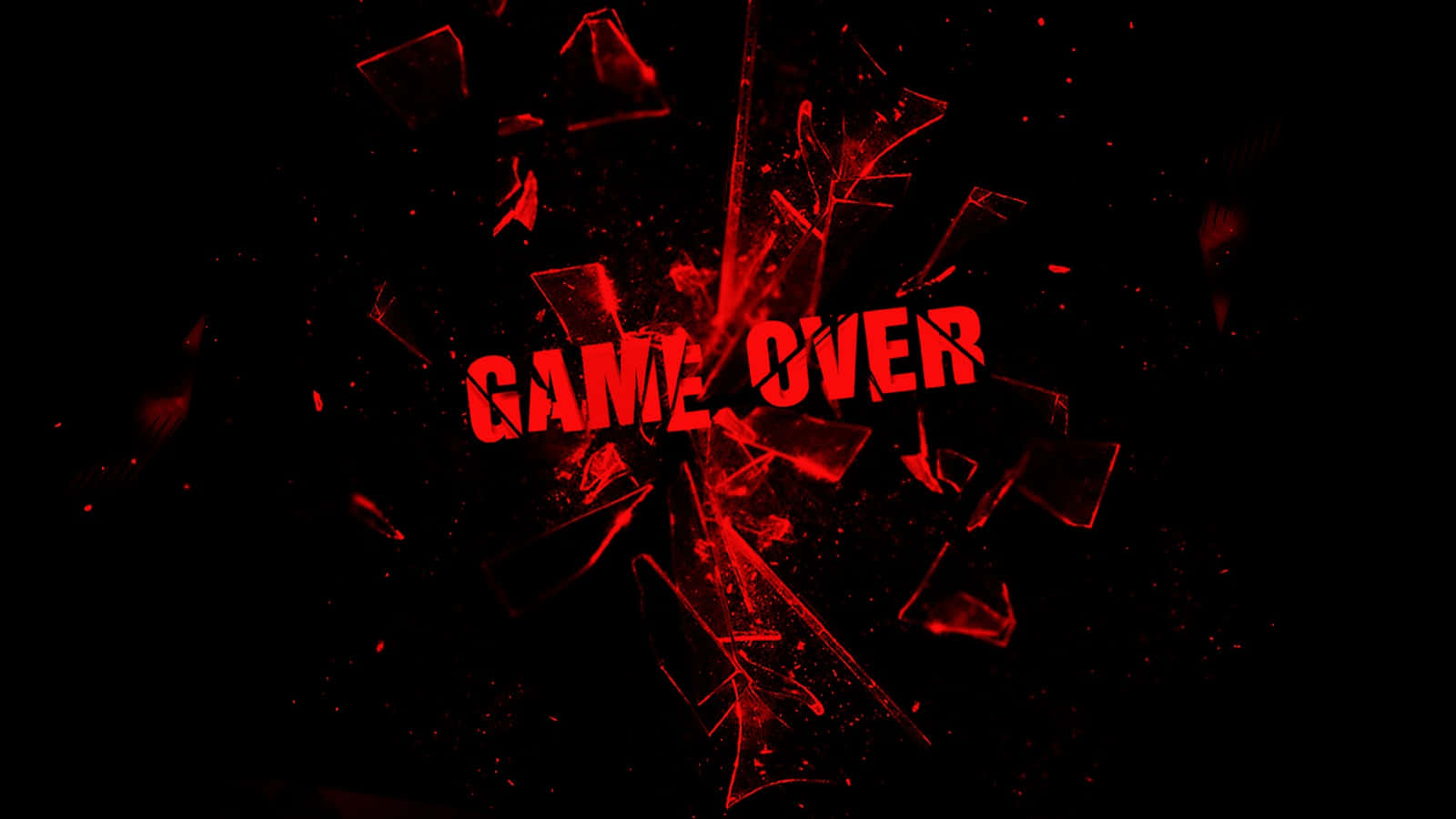 Dark Game Over 桌布 壁紙 — 紅色 'GAME OVER' 文字擊碎玻璃，黑色背景上碎片飛散。