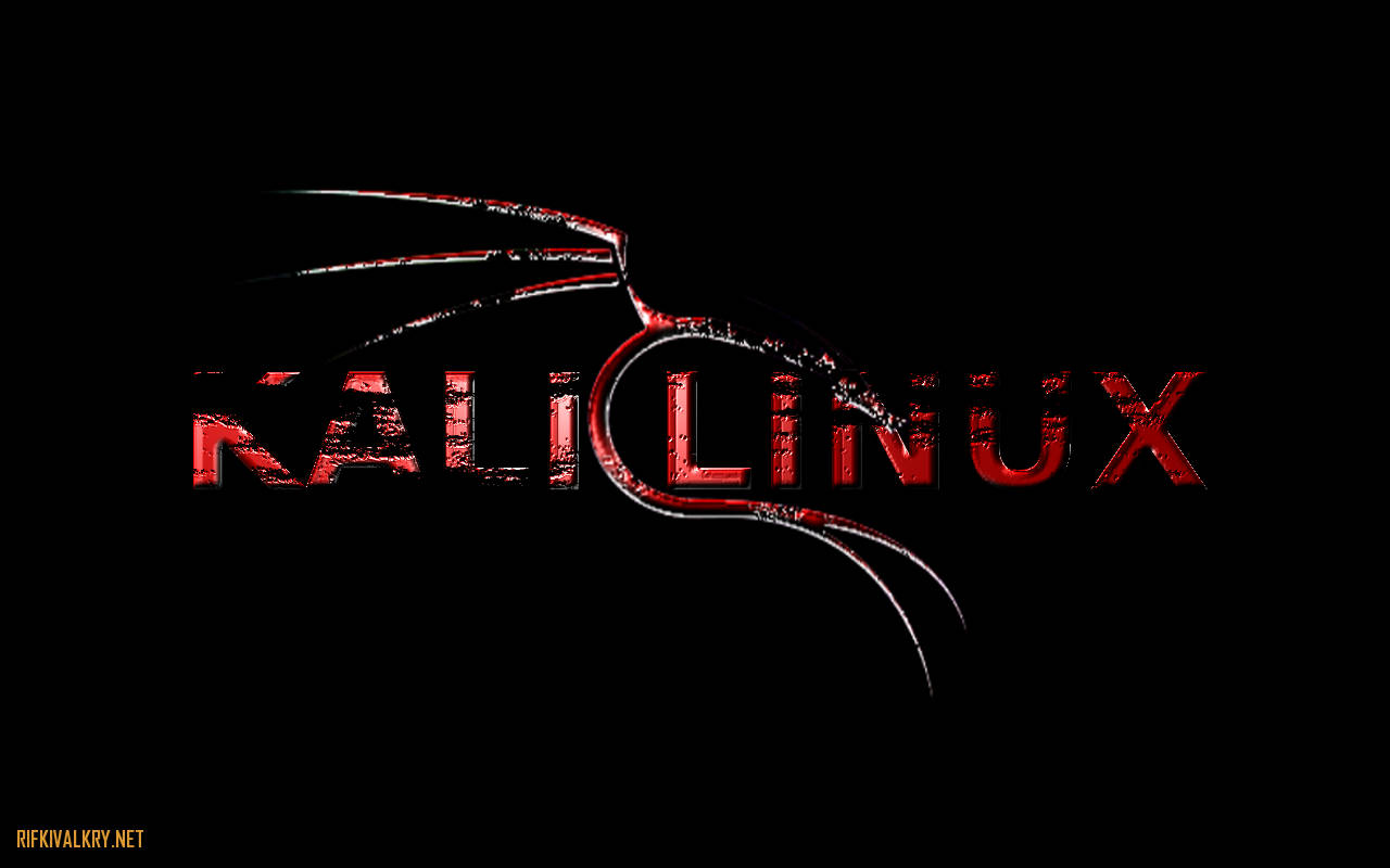 Kali Linux 標誌，帶有紅色紋理文字和龍設計，背景為黑色