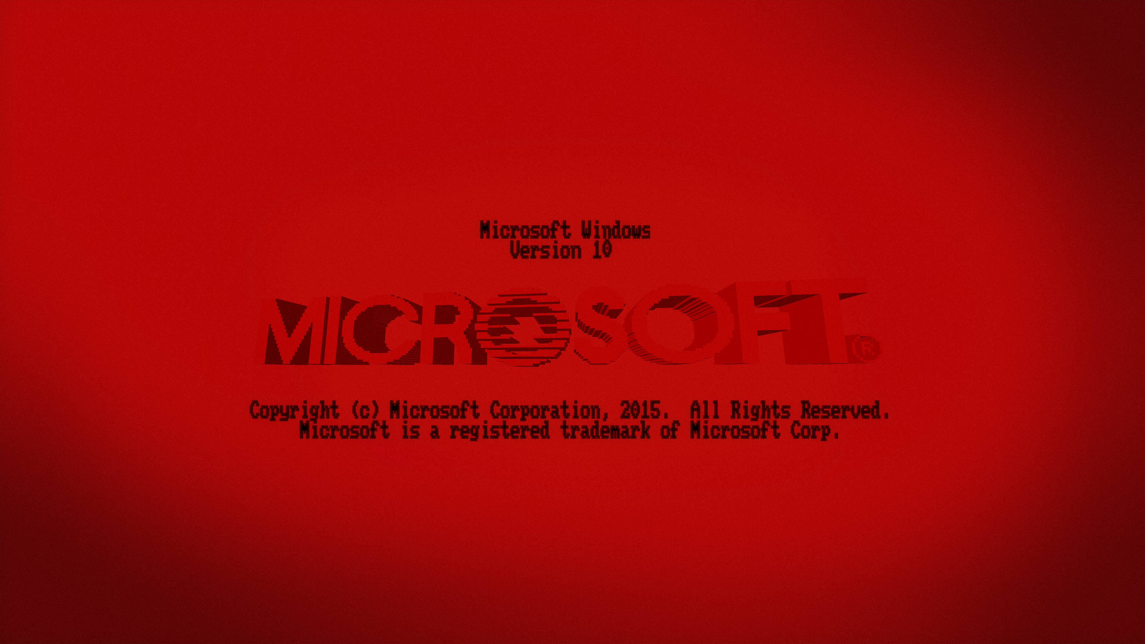 紅色 Microsoft Windows 10 高畫質 壁紙 — 大膽的紅色漸變背景，帶有Microsoft標誌和Windows 10版權文字，以黑色顯示。