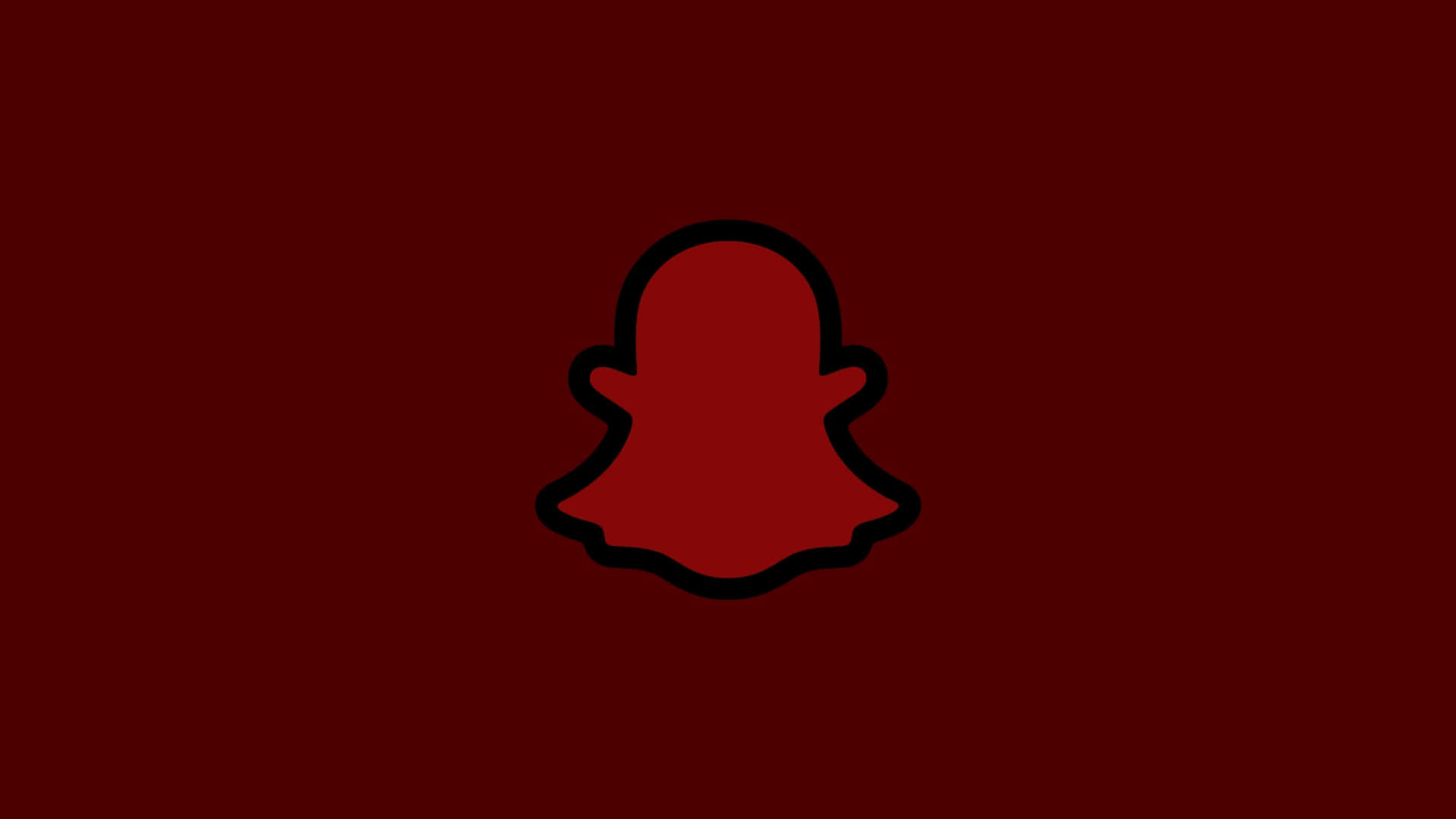 紅色 Snapchat 標誌圖標 壁紙 — 一個大膽的紅色Snapchat鬼魂標誌，居中於深栗色背景上，帶有細黑色輪廓。