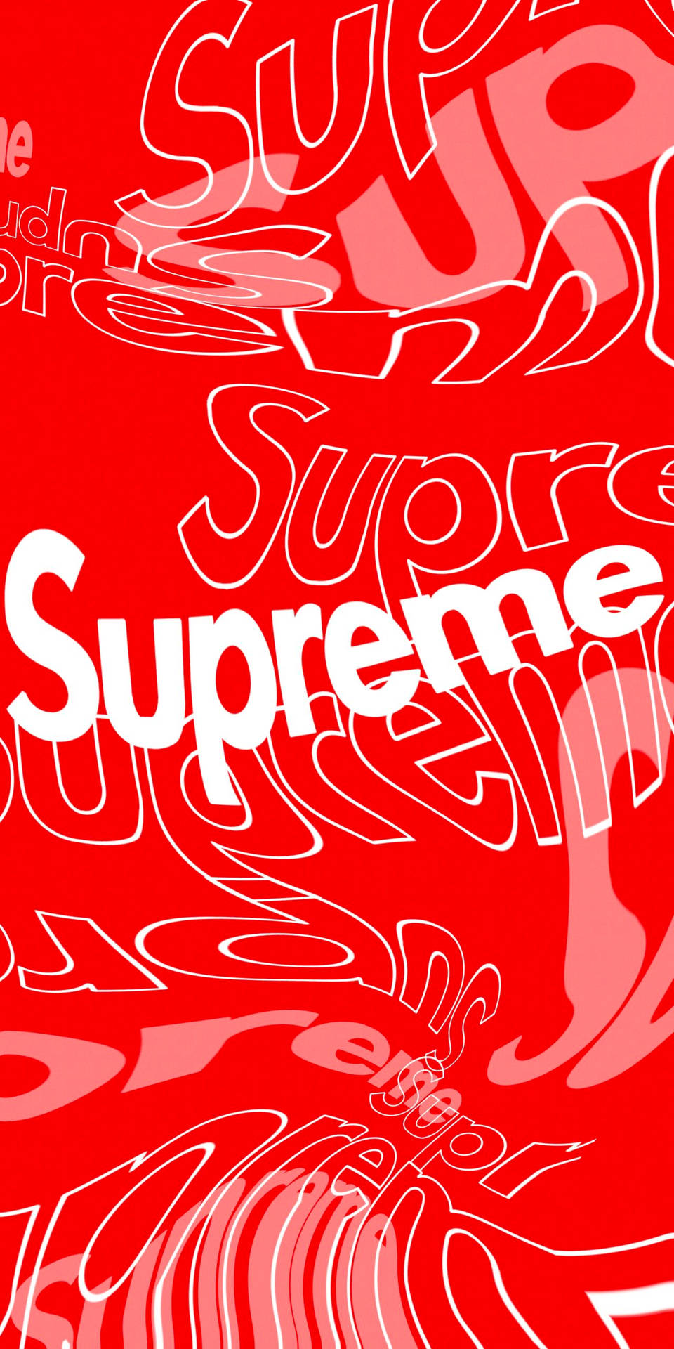 紅色背景上重複出現白色輪廓的Supreme標誌。