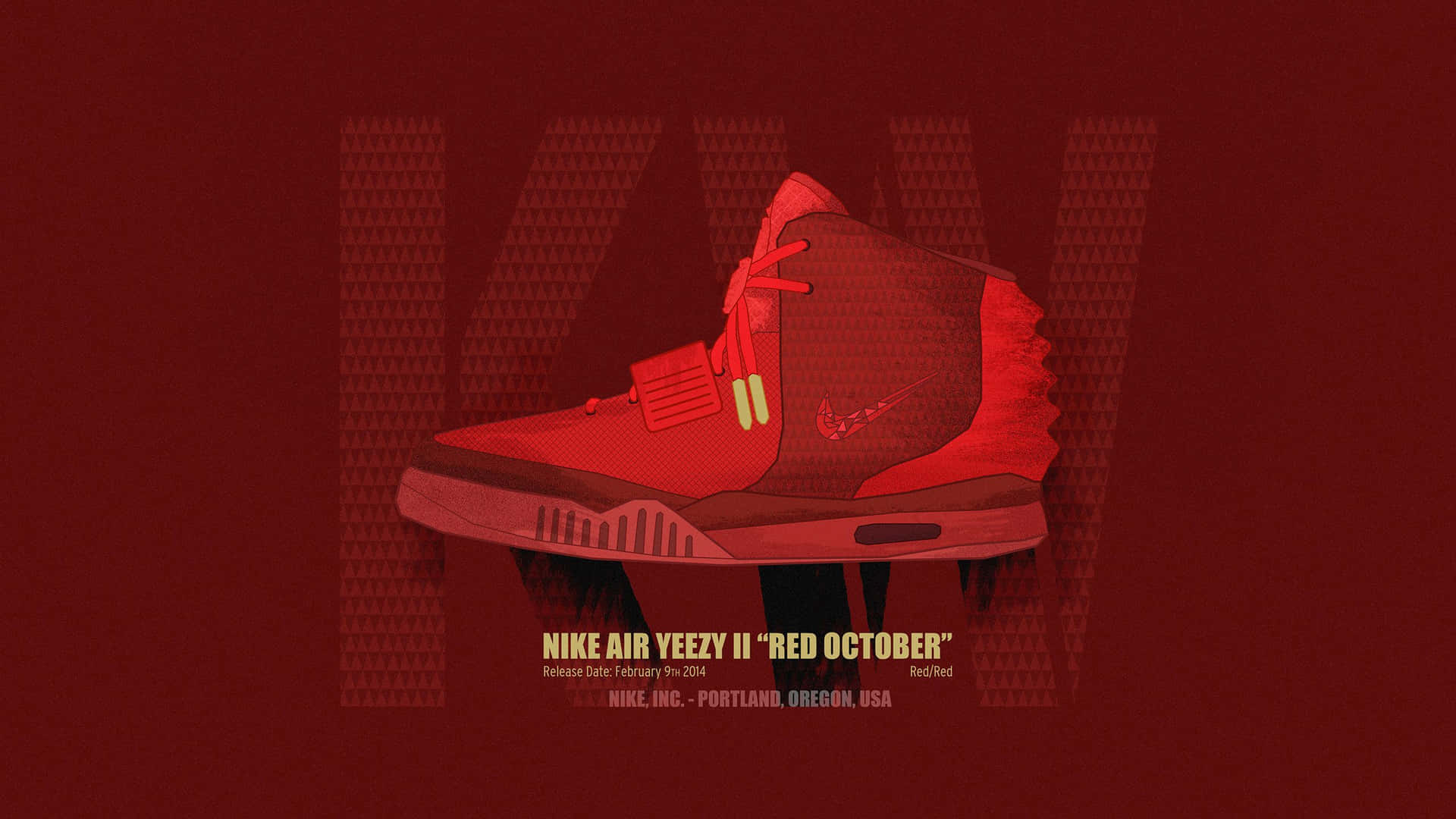 紅色 Nike Air Yeezy II 運動鞋，在紋理紅色背景上帶有文字細節。 — 鞋子 壁紙