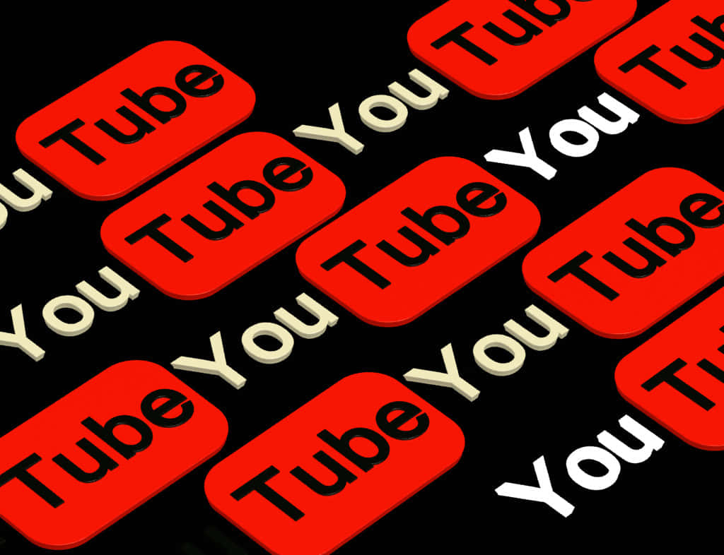 YouTube Logo 桌布 壁紙 — 紅色YouTube標誌以3D排列在黑色背景上，帶有光澤反射。