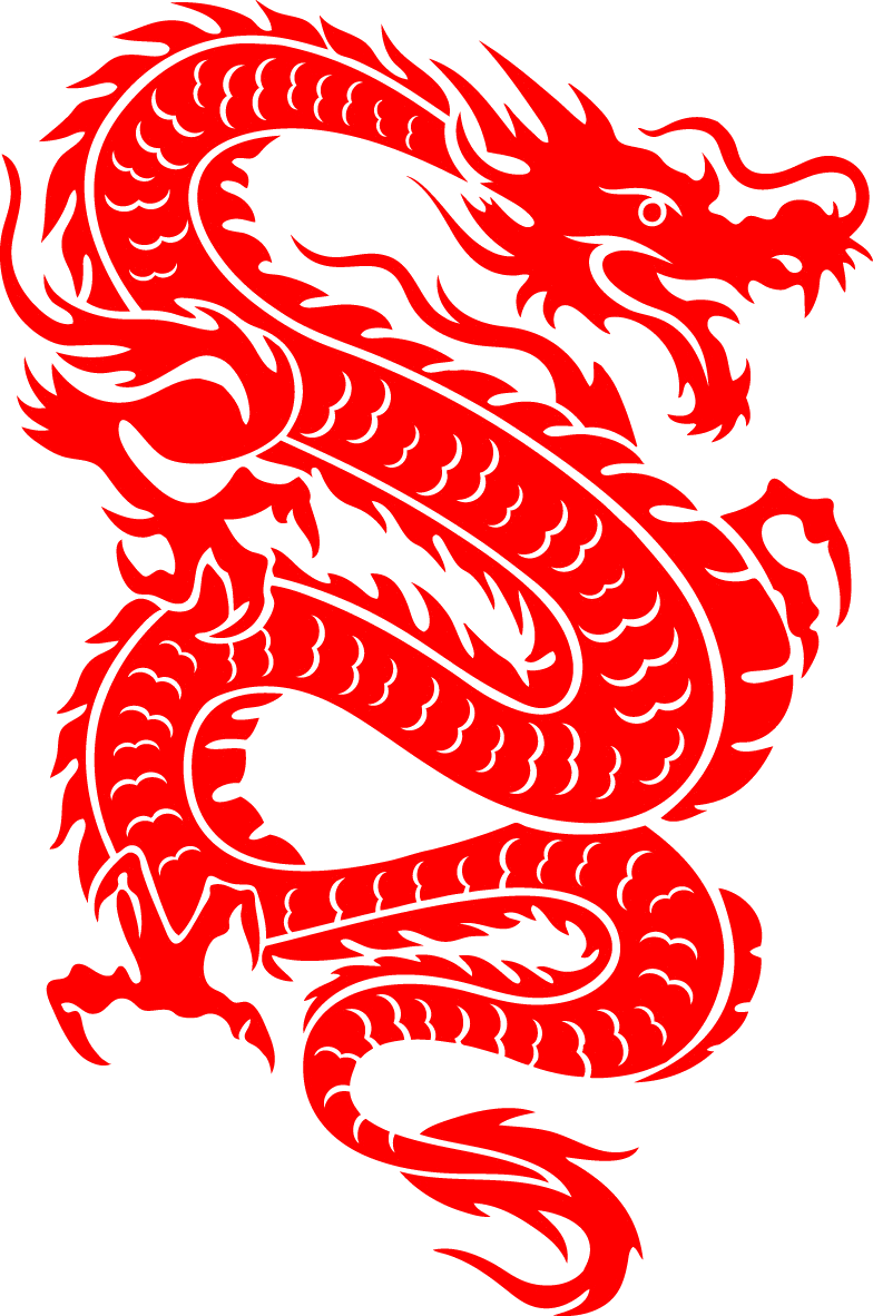 紅色中國龍插畫 壁紙 — 一條大膽的紅色龍，帶有複雜的鱗片和爪子，在純黑色背景上動態盤繞。