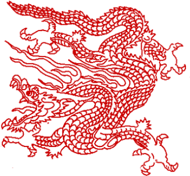 紅色中國龍藝術品 壁紙 — 一條由複雜珠飾製成的鮮紅色龍，在純黑背景上動態盤繞。