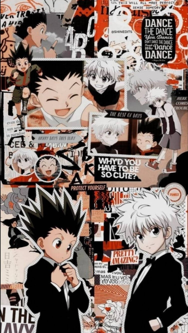 Hunter x Hunter 角色的動漫拼貼畫，帶有文字疊加和漫畫面板。