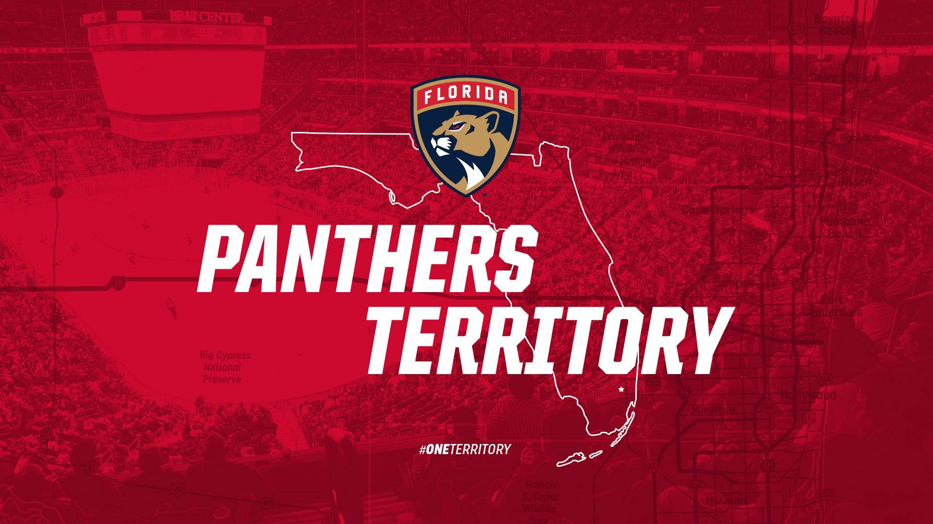 佛羅里達黑豹隊球隊品牌，紅色佛羅里達地圖輪廓上帶有「Panthers Territory」文字。