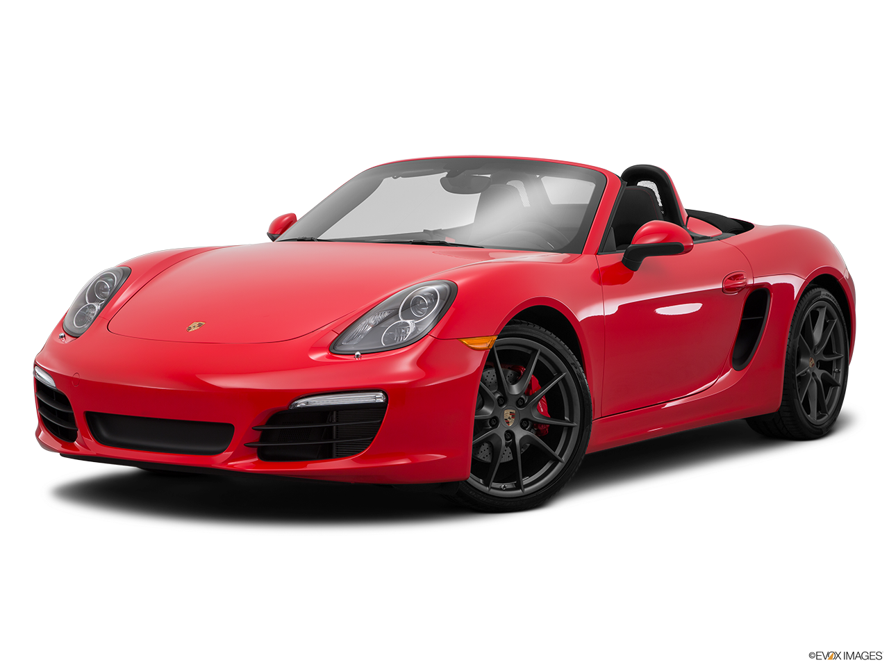 紅色保時捷敞篷運動跑車 壁紙 — 一輛鮮紅色的保時捷 Boxster 開篷跑車，配備黑色輪圈和流線型空氣動力學設計。