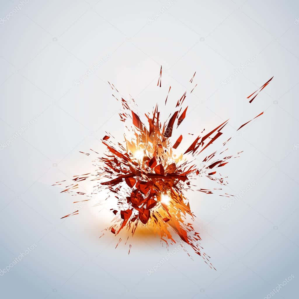 紅色和橙色碎片向外輻射的抽象數位爆炸。