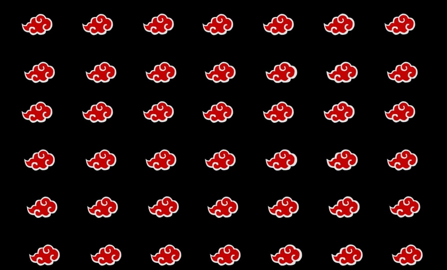 Akatsuki Symbol 桌布 壁紙 — 紅色和白色風格化的雲朵以網格排列在黑色背景上。