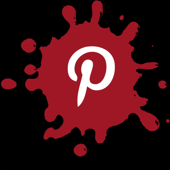 紅色墨跡背景上的 Pinterest 標誌 壁紙 — 一個白色嘅Pinterest標誌置中喺一個大膽嘅紅色油漆飛濺圖案上，背景係黑色。