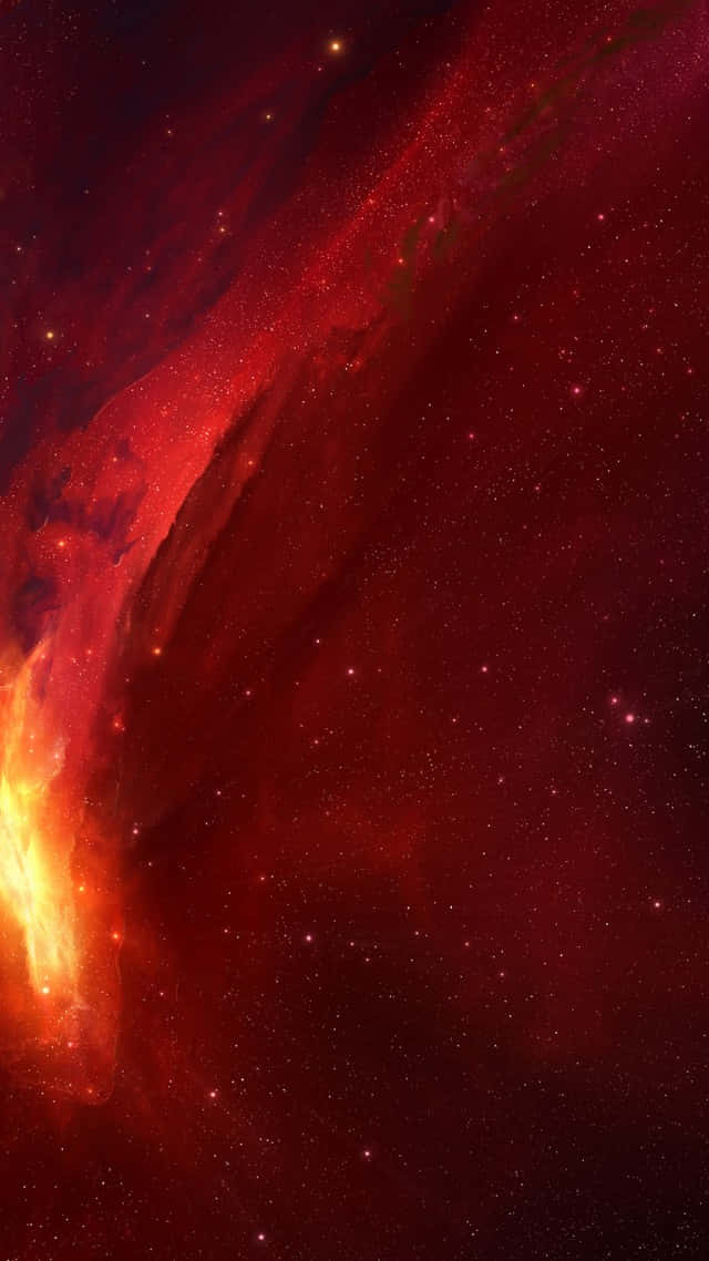 一個發光的紅色和橙色星雲，在深空中有星星。