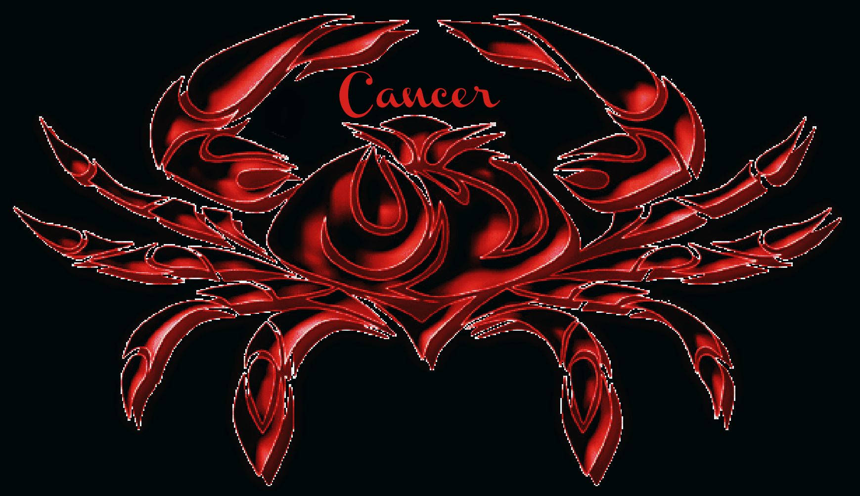 紅色巨蟹星座符號，黑底上寫有「Cancer」文字。