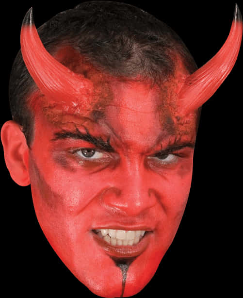紅色惡魔臉部彩繪 壁紙 — 一個男人臉部特寫，塗成紅色，帶有魔鬼角和山羊鬍，背景為黑色。