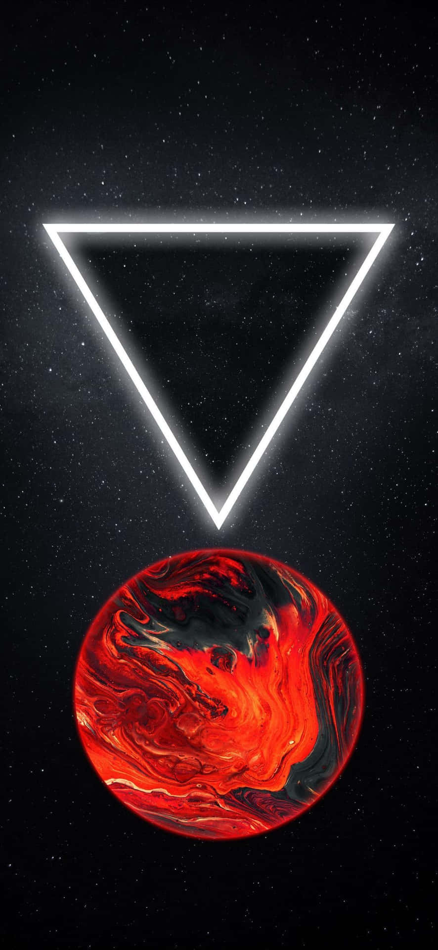 深空中熾熱行星上方的霓虹三角形