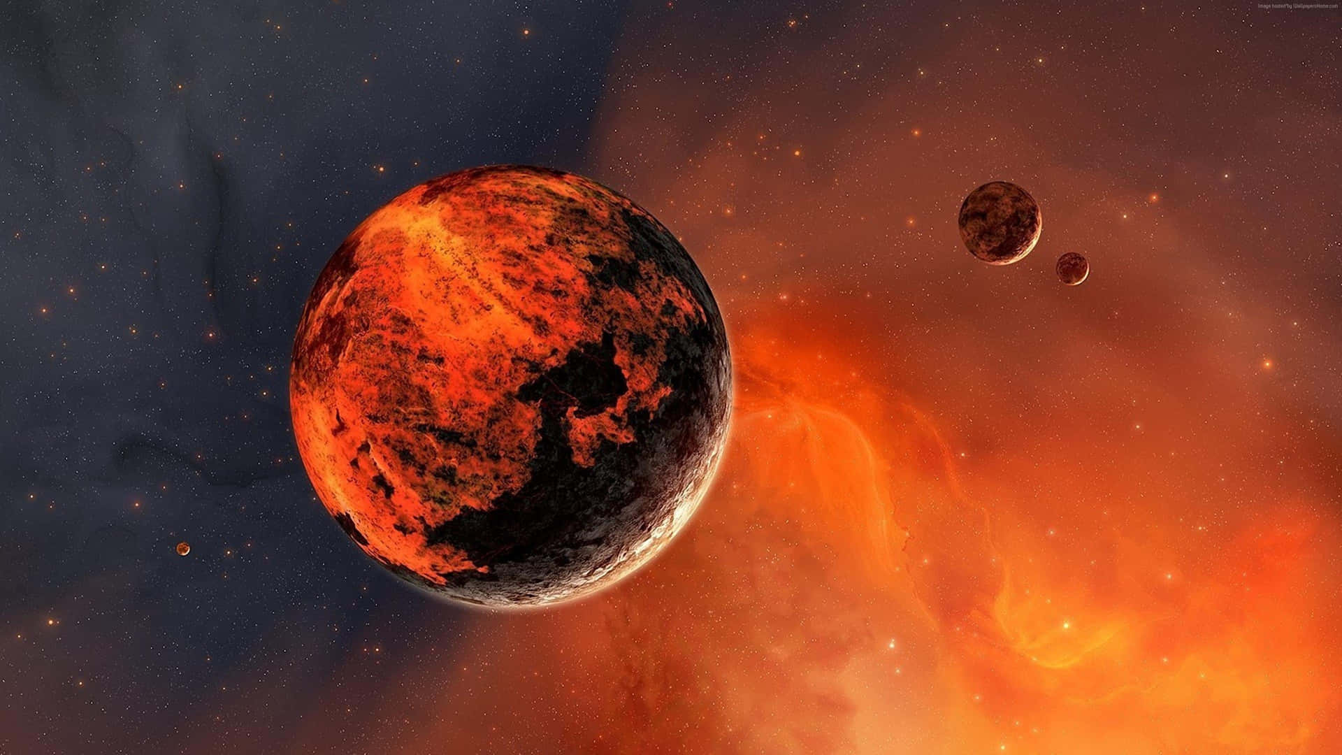 深空中發光星雲和遙遠衛星的熾熱行星